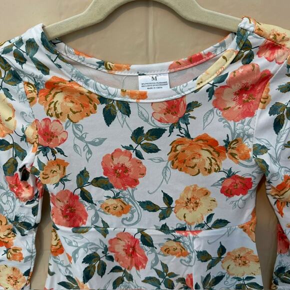 Toddler Girls 3T (M) Okie & Lou Peach Floral Long Sleeve Dress - Picture 2 of 11
